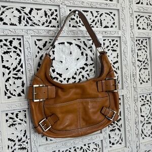 Michael Kors Camel Brown Buckle Crescent Moon Shaped Leather Shoulder Bag